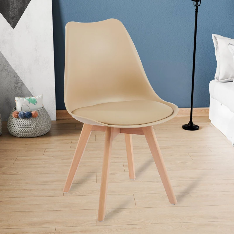 Modern Dining Chairs with Ergonomic High-Density Foam Backrest, Wooden-Legged Side Chairs with PU Leather Upholstery, 19.5L x 16.5W x 32H, khaki