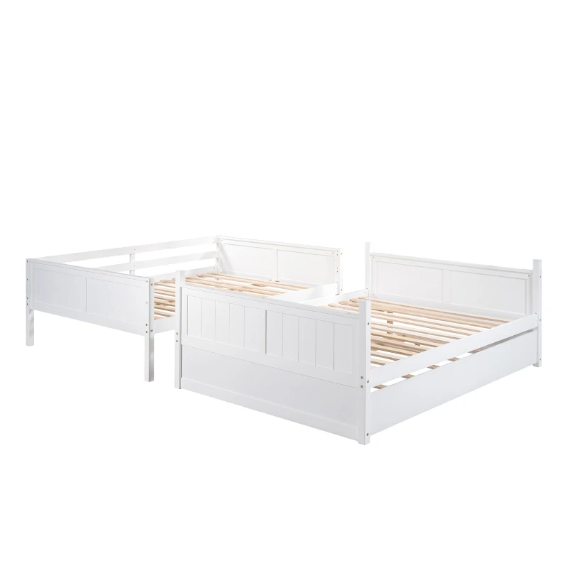Full-Over-Full Bunk Bed with Pullout Trundle, Space-Saving Bed Frame with 2 Separate Beds, 79.5" L x 57" W x 60" H, White