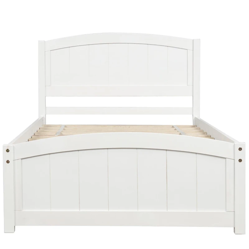 Twin Wood Platform Bed with Durable Material and Light Weight, Solid Bed Frame with 10 Evenly Spaced Slats, 79.5" L x 41.5" W x 35.5" H, White