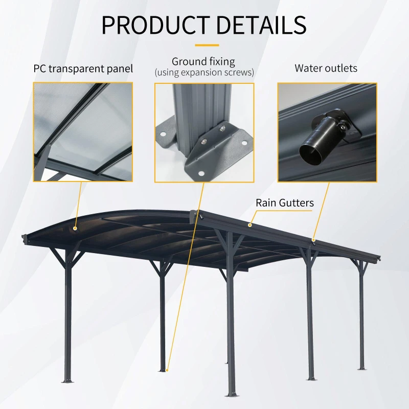 Arched Outdoor Carport with Polycarbonate Waterproof Panels, Covered Driveway Shelter with Durable Frame,118'' L x 227'' W x 86'' H, Gray