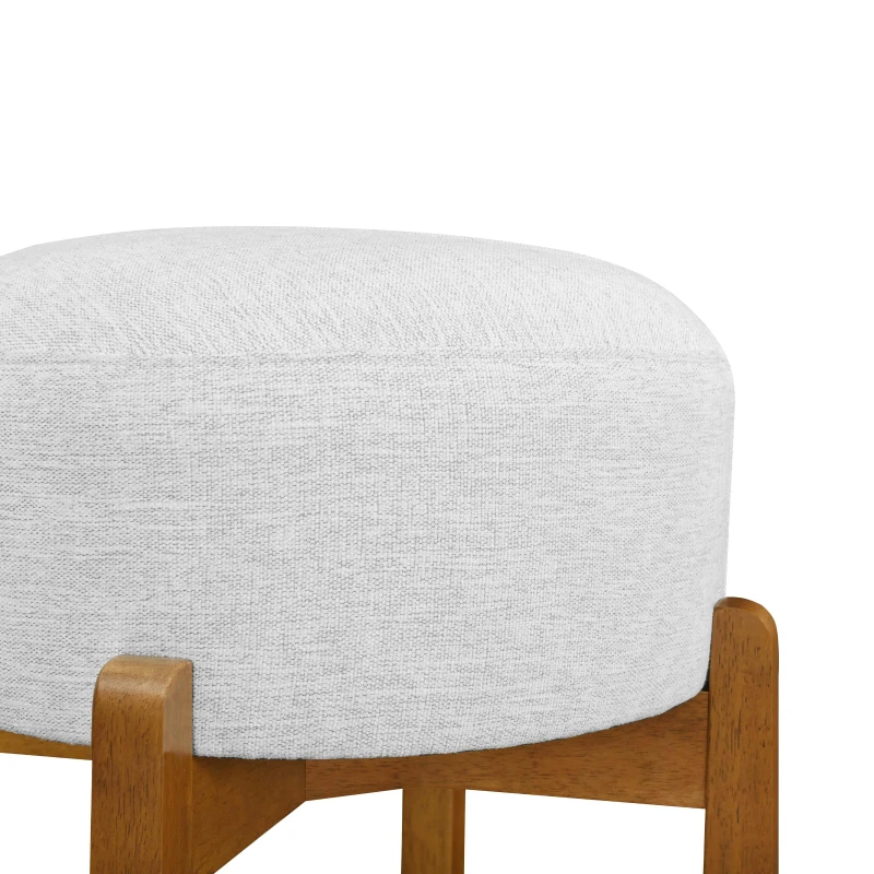 Indoor Round Seat Bar Stools with Premium Solid Frame, Non-Swivel Bar Chairs with Ergonomic Round Seat, 19.5'' L x 19.5'' W x 30'' H, Ivory+Walnut