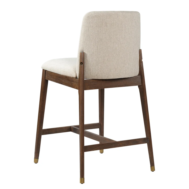 Counter Height Bar Stool Set of 2 with Premium Rubberwood, Modern Bar Chairs with Metal-Tipped Feet, 20'' L x 22.5'' W x 38'' H, Beige+Walnut