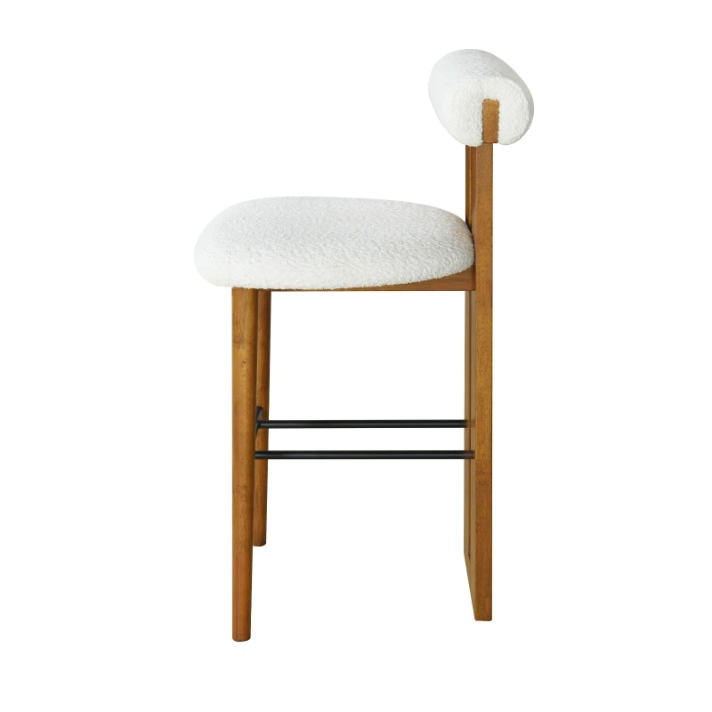 Modern Bar Stool Set of 2 with Premium Rubber Wood Frame, Indoor Bar Chairs with Ergonomic Cylindrical Backrest, 19'' L x 23'' W x 43'' H, Walnut+White