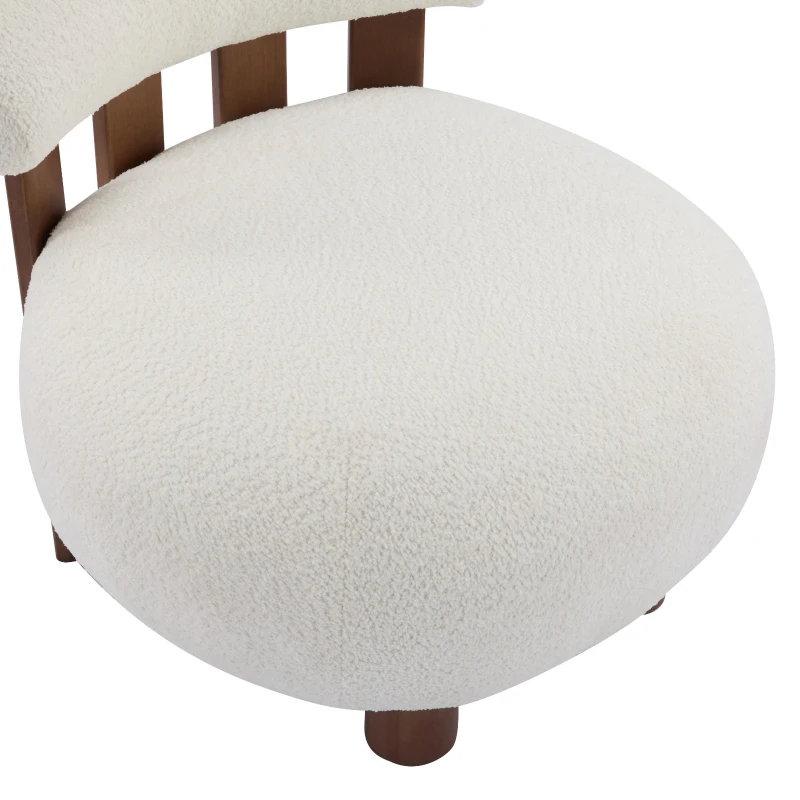 Modern Bouclé Fabric Accent Chair with Curved Backrest, Cozy Lounge Seating with Solid Birch Wood Frame, 29'' L x 31'' W x 29'' H, Off White+Walnut