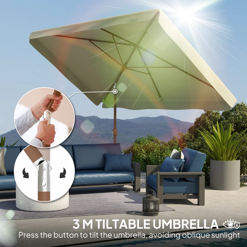 Outsunny Patio Umbrella 118.1" x 78.7" Outdoor Parasol UV50+ Protection in Beige