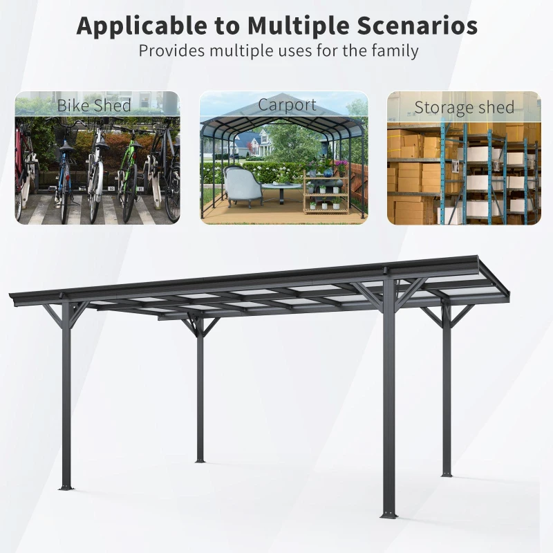 Outdoor Storage Carport with Double-Layer Waterproof Roof, Sloping-Roof Vehicle Shelter with Aluminium Alloy Frame, 120'' L x 198'' W x 91.5'' H, Black