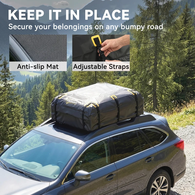 Outsunny Rooftop Cargo Carrier, 21 Cubic Feet Waterproof Soft-Shell Car Roof Storage Bag with Door Hooks, Anti-Slip Mat