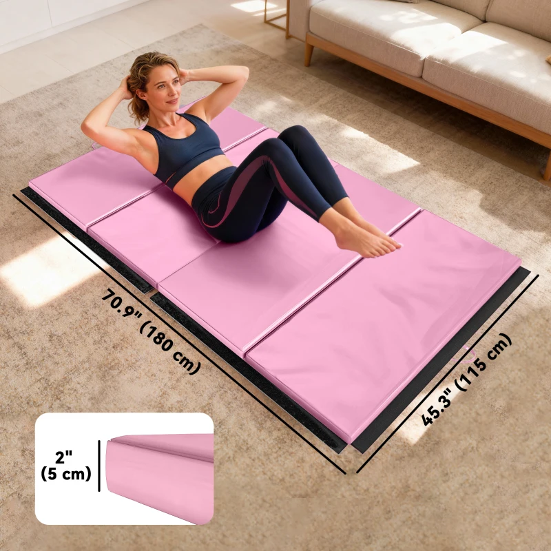 Soozier 4'x6'x2'' Folding Gymnastics Tumbling Mat, Exercise Mat with Carrying Handles for Yoga, MMA, Martial Arts, Pink