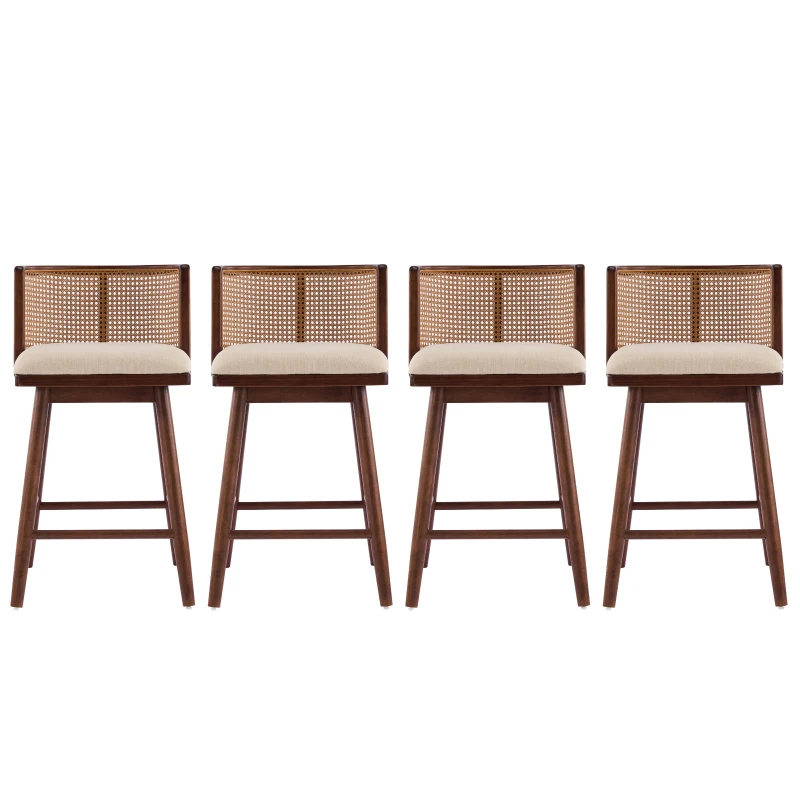 Woven Rattan Counter Chairs with Padded Upholstered Seat, Counter Height Bar Stools with Durable Frame, 19.5'' L x 21'' W x 35'' H, Beige+Walnut