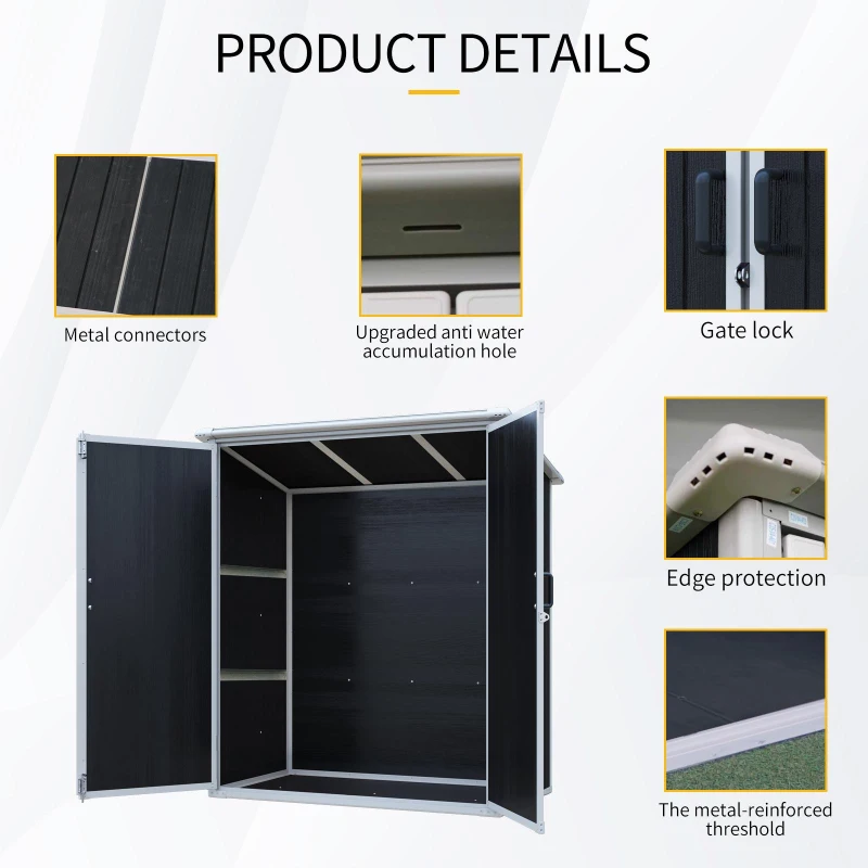 Outdoor Resin Storage Shed with Secure Lockable Doors, Waterproof Lockable Cabinet with UV-Resistant Durable Resin, 60.5'' L x 38'' W x 68.5'' H, Black