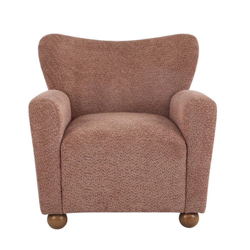 Cozy Wingback Armchair with Premium Fabric Upholstery, Bouclé Accent Chair with Plush Cushioned Seat, 32'' L x 31'' W x 32.5'' H, Coral+Teak