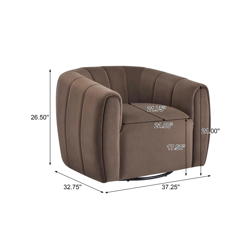 Modern Comfort Club Chair with Boutique-Feel Seat, Semi-Circular Armchair with Integrated Armrests, 37'' L x 32.5'' W x 26.5'' H, Black+Dark Brown