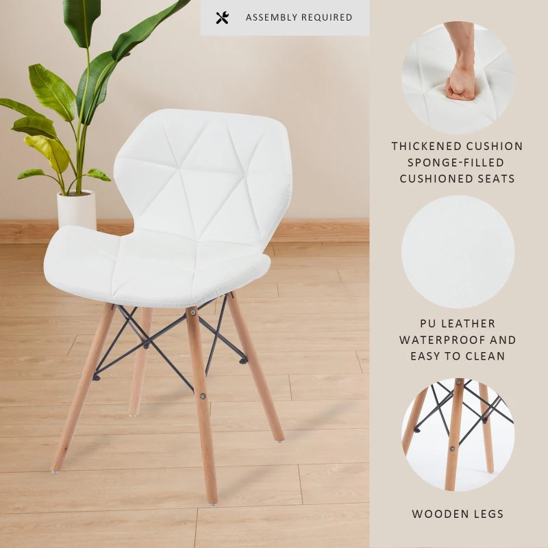 Modern Dining Chair with Backrest and PU Leather Surface, Stain-Resistant Bar Stools with Ergonomic Wood Legs, 18.5'' L x 14.5'' W x 28'' H, White