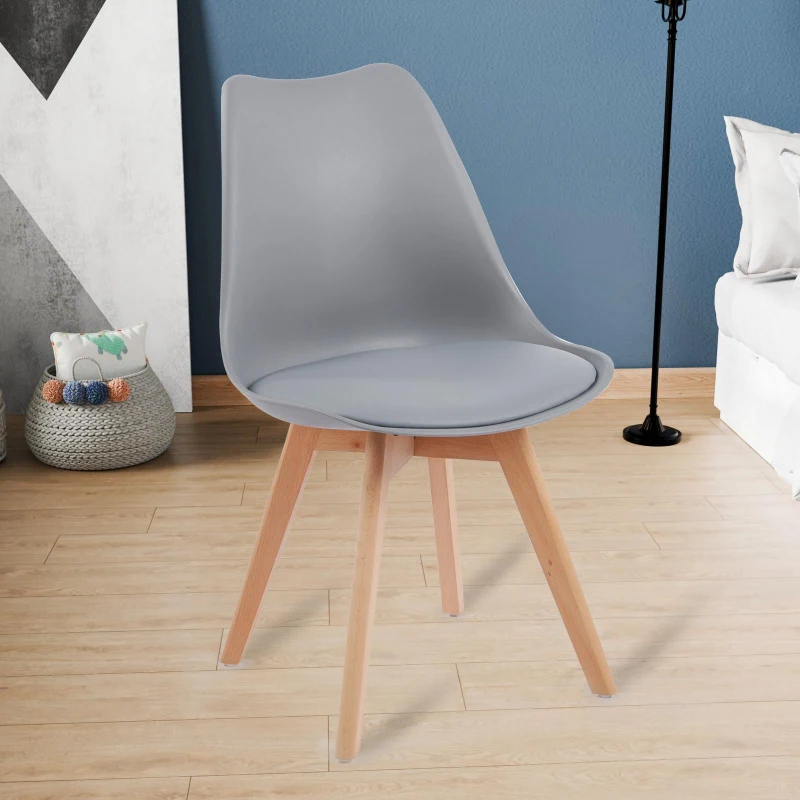 Modern Dining Chairs with Ergonomic High-Density Foam Backrest, Wooden-Legged Side Chairs with PU Leather Upholstery, 19.5L x 16.5W x 32H, Grey