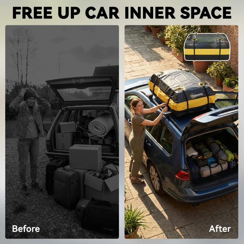Outsunny Rooftop Cargo Carrier, 15 Cubic Feet Waterproof Soft-Shell Car Roof Storage Bag with Door Hooks, Anti-Slip Mat