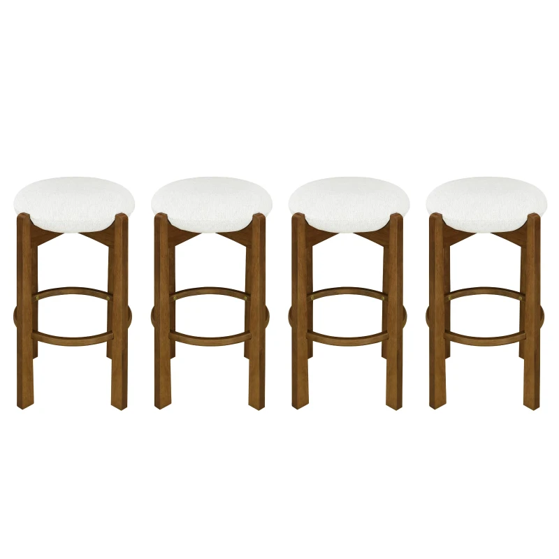 Indoor Bar Stools with Solid Rubberwood Frame, Non-Swivel Bar Chairs with High-Resilience Foam Seat, 19.5'' L x 19.5'' W x 30'' H, Ivory+Walnut