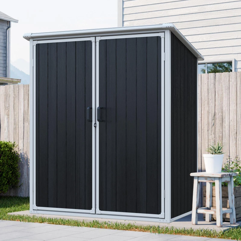 Outdoor Resin Storage Shed with Secure Lockable Doors, Waterproof Lockable Cabinet with UV-Resistant Durable Resin, 60.5'' L x 38'' W x 68.5'' H, Black