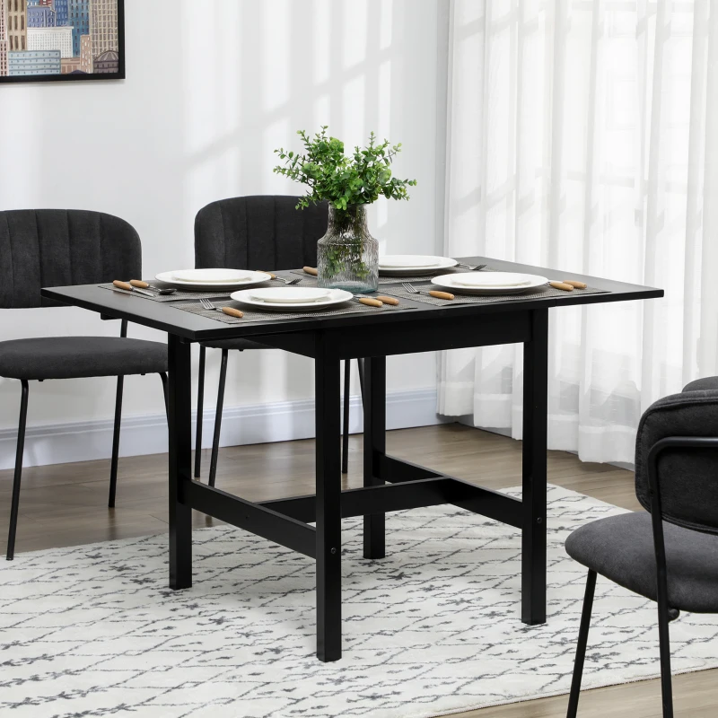 HOMCOM Solid Wood Kitchen Table, Drop Leaf Tables for Small Spaces, Folding Dining Table, Black
