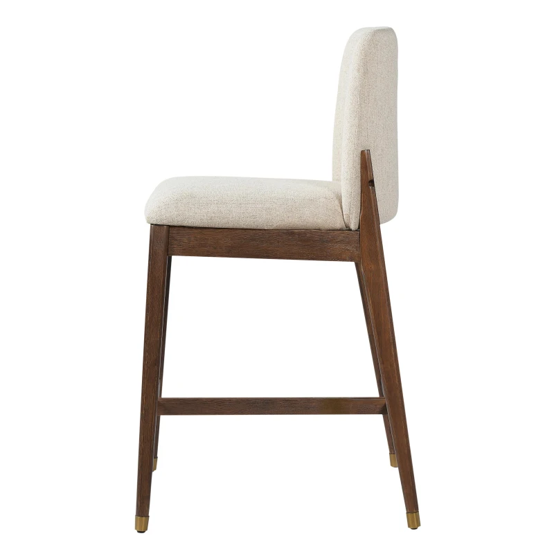 Counter Height Bar Stool Set of 2 with Premium Rubberwood, Modern Bar Chairs with Metal-Tipped Feet, 20'' L x 22.5'' W x 38'' H, Beige+Walnut