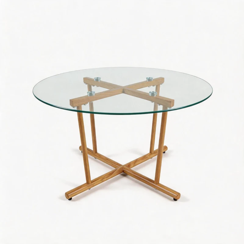 Round Tempered Glass Coffee Table with Solid Iron Legs, Modern Center Table with Stable Frame, 27.5'' L x 27.5'' W x 14.5'' H, Natural+Transparent