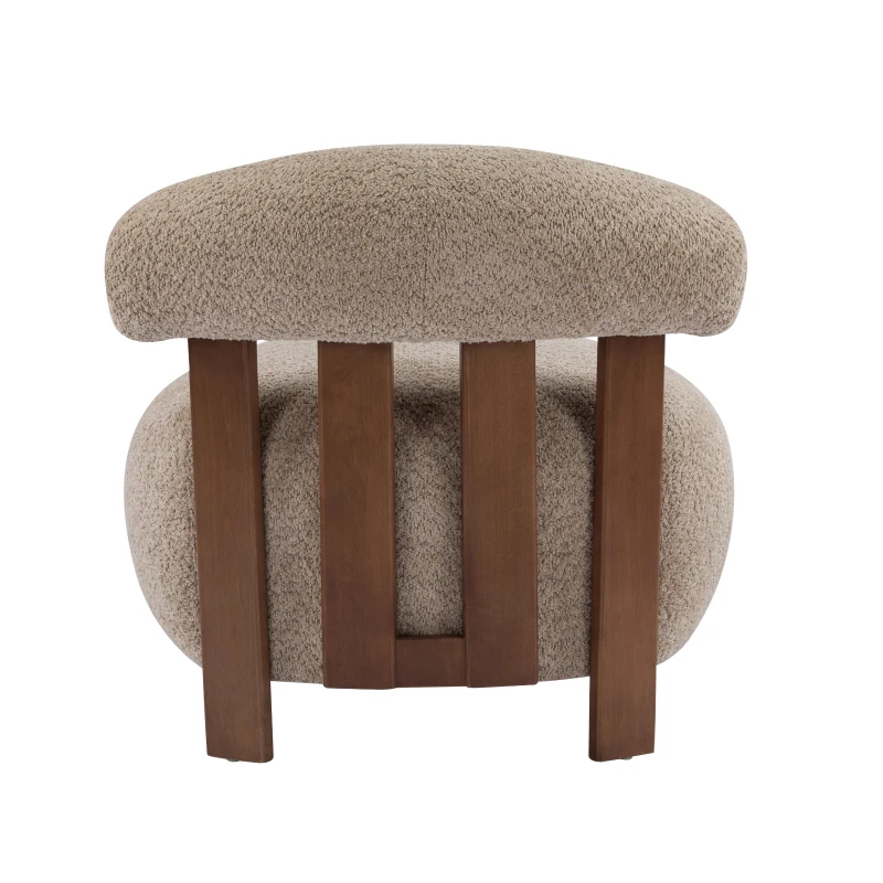 Modern Bouclé Fabric Accent Chair with Curved Backrest, Cozy Lounge Seating with Solid Birch Wood Frame, 29'' L x 31'' W x 29'' H, Light Brown+Walnut