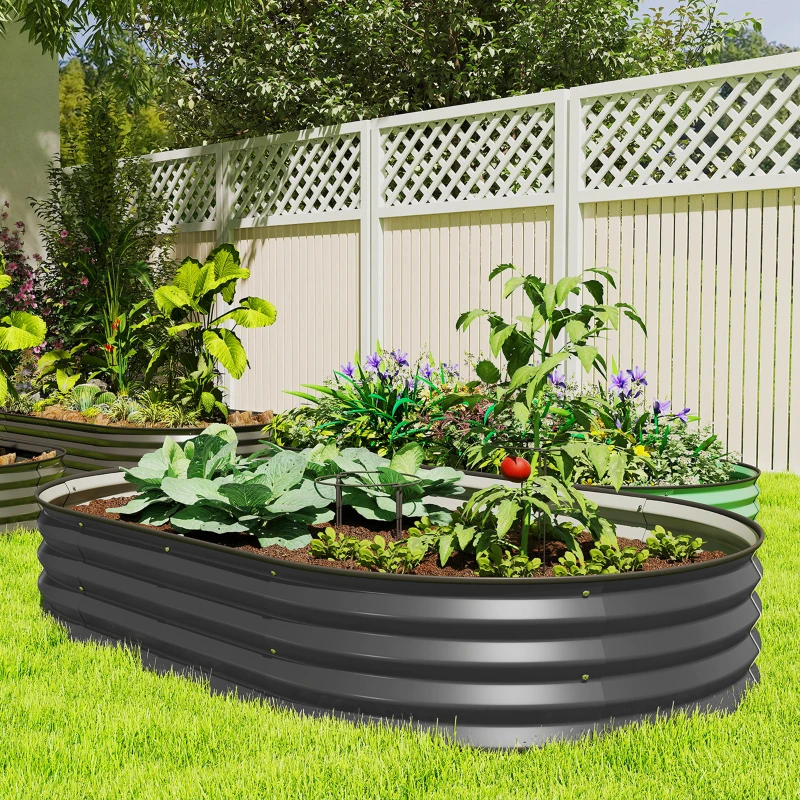 Outsunny 5' x 3' x 1' Large Outdoor Planter Box, Galvanized Raised Garden Bed with Metal Plant Stake, Dark Grey