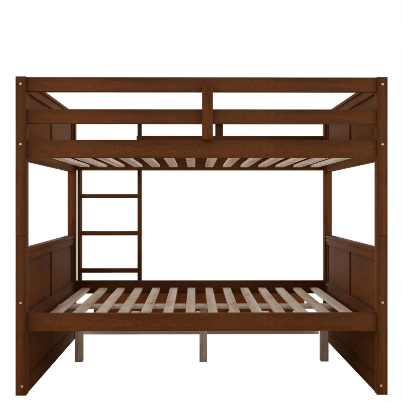 Full-Over-Full Bunk Bed with Pullout Trundle, Space-Saving Bed Frame with 2 Separate Beds, 79.5" L x 57" W x 60" H, Walnut