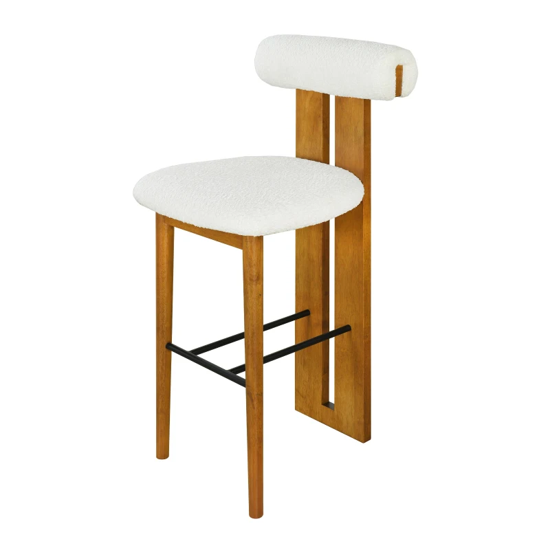 Modern Bar Stool Set of 2 with Premium Rubber Wood Frame, Indoor Bar Chairs with Ergonomic Cylindrical Backrest, 19'' L x 23'' W x 43'' H, Walnut+White