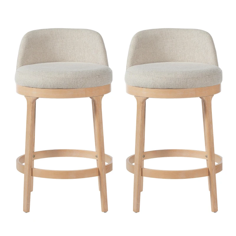 Counter Height Bar Stools with Premium Rubberwood Frame, Modern Bar Chairs with Ergonomic Seat, 18.5'' L x 18.5'' W x 33'' H, Beige+Natural