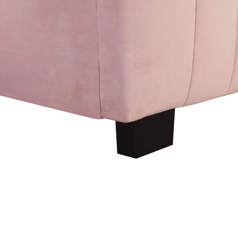 Space-Saving Twin Size Upholstered Platform Bed with Trundle Under Bed, Cozy Bed Frame with Velvet Fabric, 80" L x 41.5" W x 42.5" H, Pink