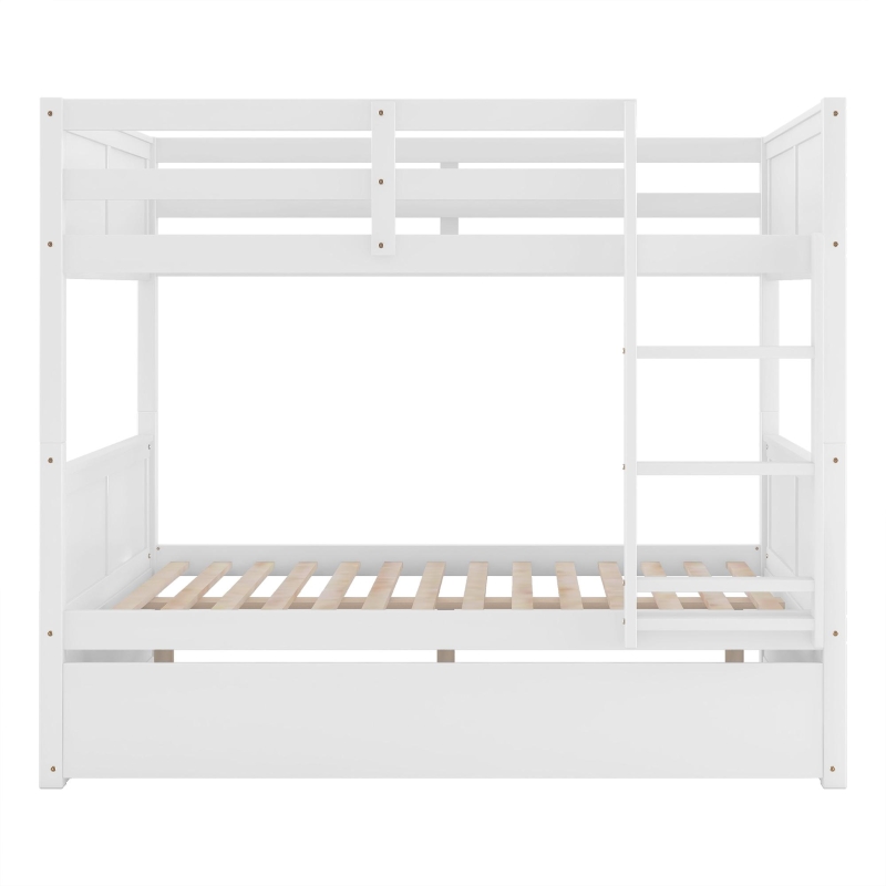 Full-Over-Full Bunk Bed with Pullout Trundle, Space-Saving Bed Frame with 2 Separate Beds, 79.5" L x 57" W x 60" H, White