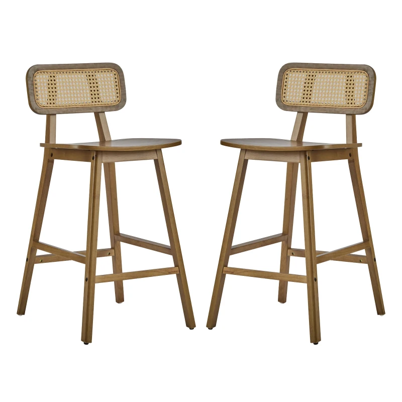 Bari Counter Stools with High-Quality Rubber Wood, Cozy Bar Chairs with Good Breathability and Lumbar Support, 18" L x 20.5" W x 26" H, Walnut