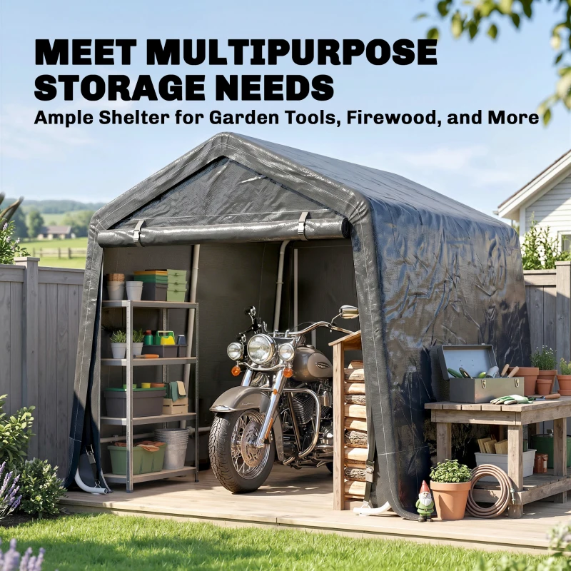 Outsunny 9.2' x 7.9' Garden Storage Tent, Patio Storage Shelter w/ Metal Frame and Double Zipper Doors, Dark Grey