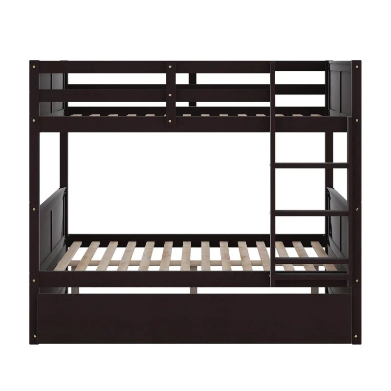 Full-Over-Full Bunk Bed with Pullout Trundle, Space-Saving Bed Frame with 2 Separate Beds, 79.5" L x 57" W x 60" H, Espresso