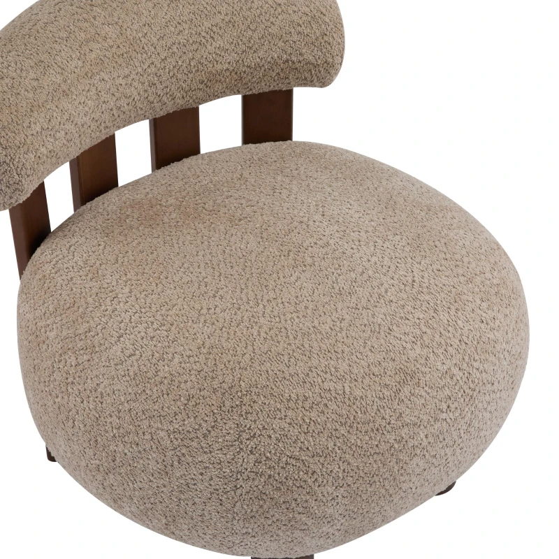 Modern Bouclé Fabric Accent Chair with Curved Backrest, Cozy Lounge Seating with Solid Birch Wood Frame, 29'' L x 31'' W x 29'' H, Light Brown+Walnut
