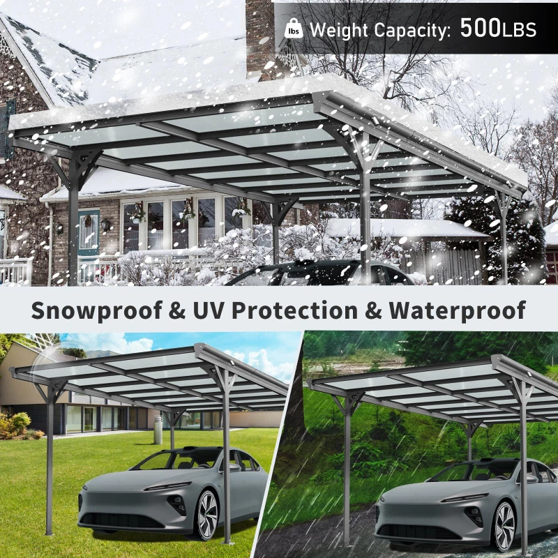 Outdoor Storage Carport with Double-Layer Waterproof Roof, Sloping-Roof Vehicle Shelter with Aluminium Alloy Frame, 120'' L x 198'' W x 91.5'' H, Black