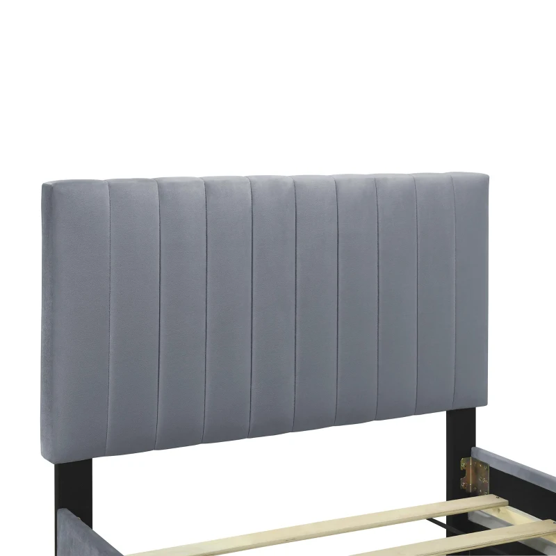 Space-Saving Twin Size Upholstered Platform Bed with Trundle Under Bed, Cozy Bed Frame with Velvet Fabric, 80" L x 41.5" W x 42.5" H, Gray