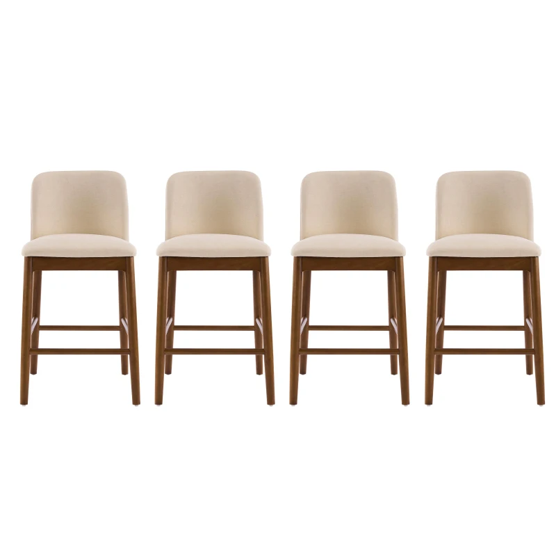 Cozy Lois Indoor Upholstered Wooden Stools with Padded Soft Fabric, Sturdy Bar Chairs with Footrest, 19" L x 22" W x 37" H, Beige+Walnut