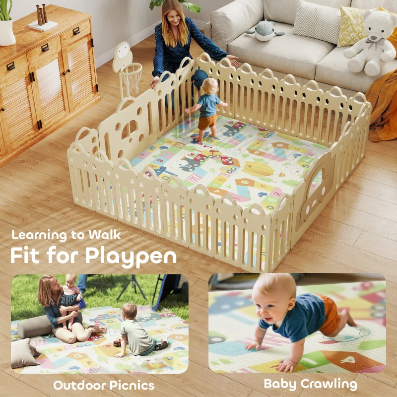 Qaba Foldable & Reversible Baby Play Mat, 79" x 71" Foam Floor Mat, Non-Slip Waterproof Crawling, Alphabet & Cloud Design