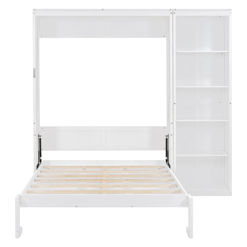 Space-Saving Murphy Bed with 5-layer Folded Cabinet, Solid Murphy Bed Frame with 600 lbs Weight Capacity, 87.5" L x 15.5" W x 83.5" H, White