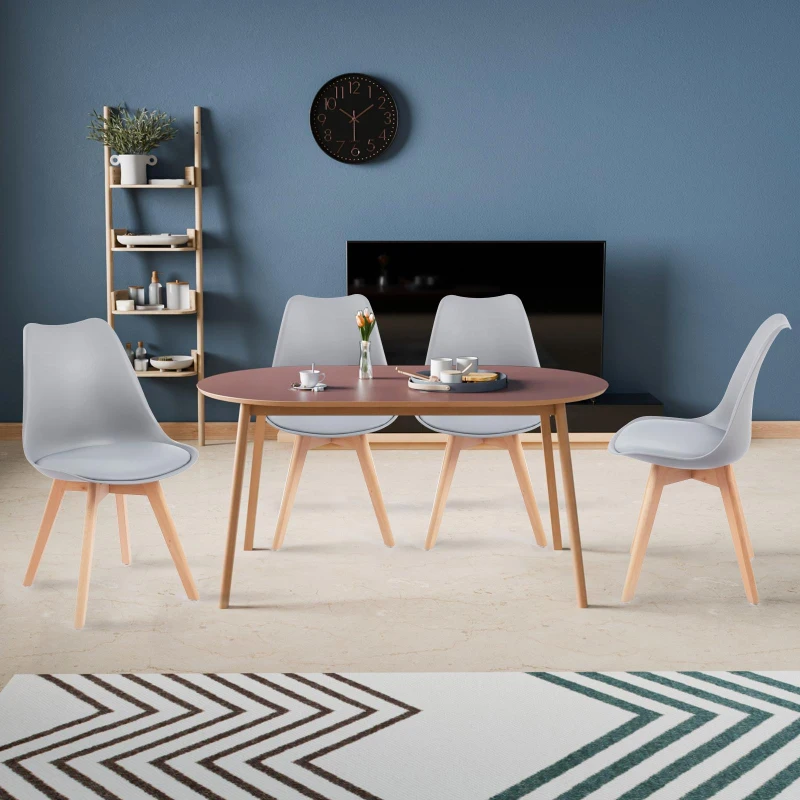 Modern Dining Chairs with Ergonomic High-Density Foam Backrest, Wooden-Legged Side Chairs with PU Leather Upholstery, 19.5L x 16.5W x 32H, Grey