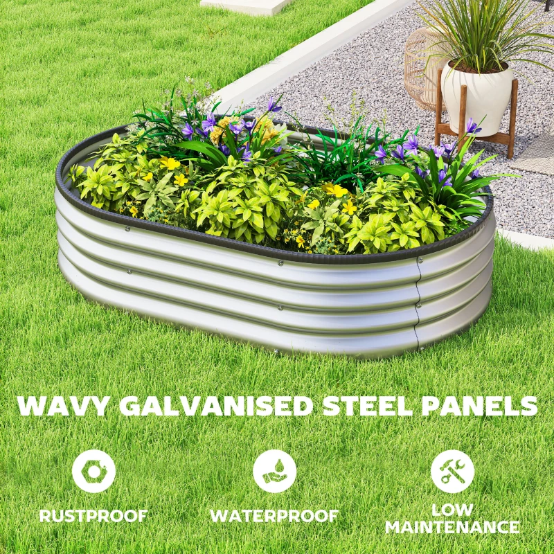 Outsunny Galvanized Raised Garden Bed, 4 x 3 x 1 ft Modular Metal Garden Beds with Rubber Strip Edging, Silver