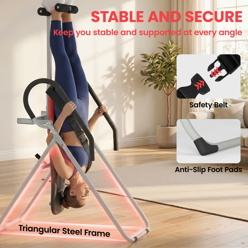 Soozier Inversion Table, Heavy Duty Folding Inversion Table with Adjustable Ankle Lock and Safety Belt for Pain Relief Therapy, Black & Red