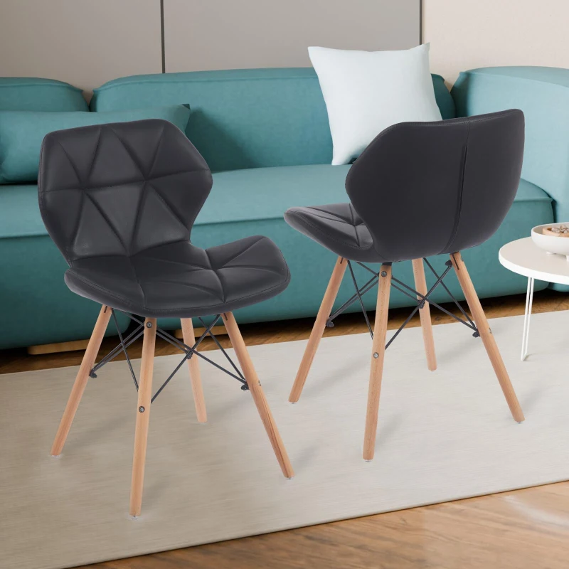 Modern Dining Chair with Backrest and PU Leather Surface, Stain-Resistant Bar Stools with Ergonomic Wood Legs, 18.5'' L x 14.5'' W x 28'' H, Black