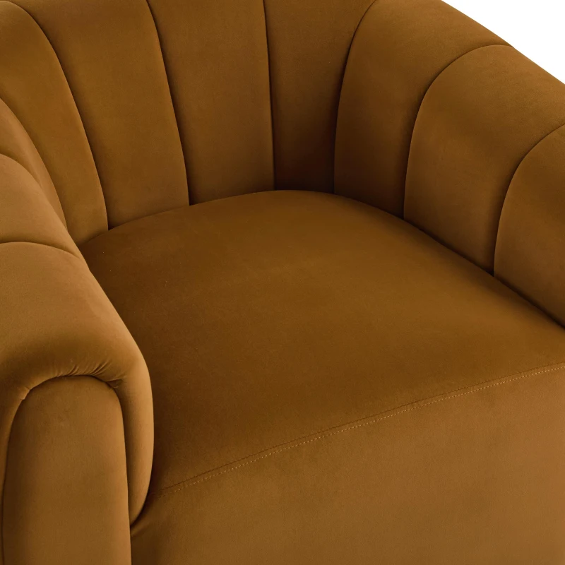 Modern Swivel Club Chair with Boutique-Feel Seat, Semi-Circular Backrest Armchair with Integrated Armrests, 37'' L x 32.5'' W x 26.5'' H, Black+Caramel