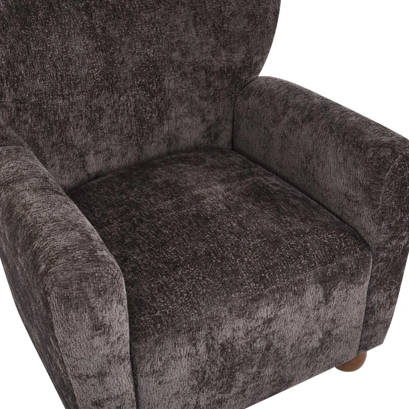 Cozy Wingback Armchair with Premium Fabric Upholstery, Bouclé Accent Chair with Plush Cushioned Seat, 32'' L x 31'' W x 32.5'' H, Dark Brown+Teak