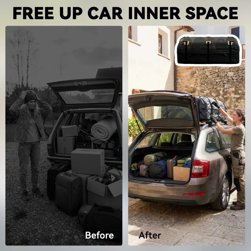 Outsunny Rooftop Cargo Carrier, 21 Cubic Feet Waterproof Soft-Shell Car Roof Storage Bag with Door Hooks, Anti-Slip Mat