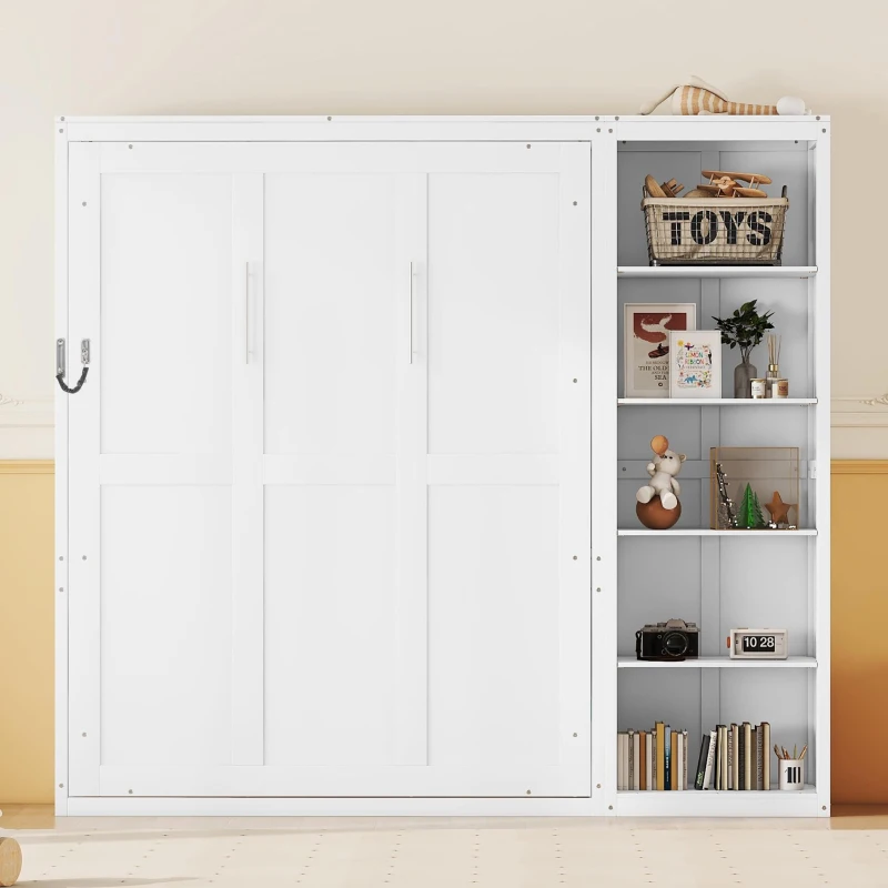Space-Saving Murphy Bed with 5-layer Folded Cabinet, Solid Murphy Bed Frame with 600 lbs Weight Capacity, 87.5" L x 15.5" W x 83.5" H, White