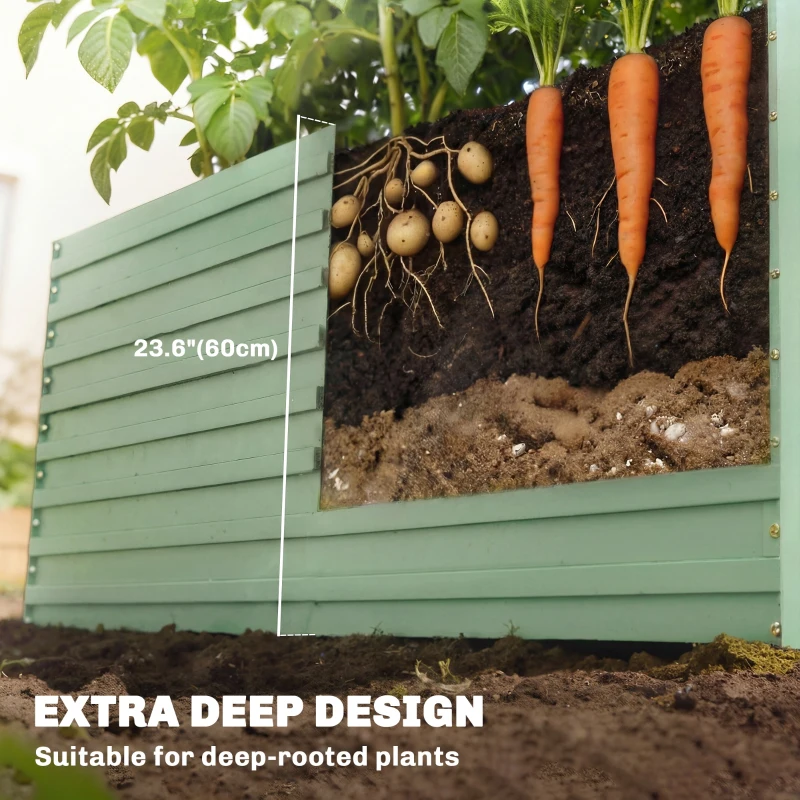 Outsunny 5' x 3' x 2' Raised Garden Bed, Galvanized Planter Box for Growing Flowers, Herbs and Vegetables, Light Green