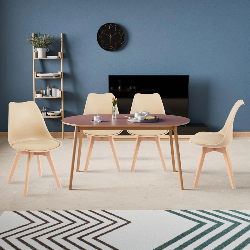 Modern Dining Chairs with Ergonomic High-Density Foam Backrest, Wooden-Legged Side Chairs with PU Leather Upholstery, 19.5L x 16.5W x 32H, khaki
